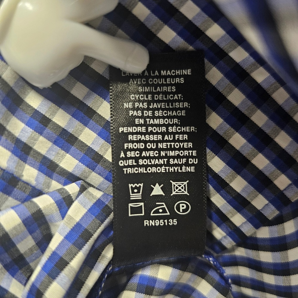 Lafayette 148 New York Blue Gingham Check 3/4 Sleeve Button-up Shirt Large - Picture 7 of 9